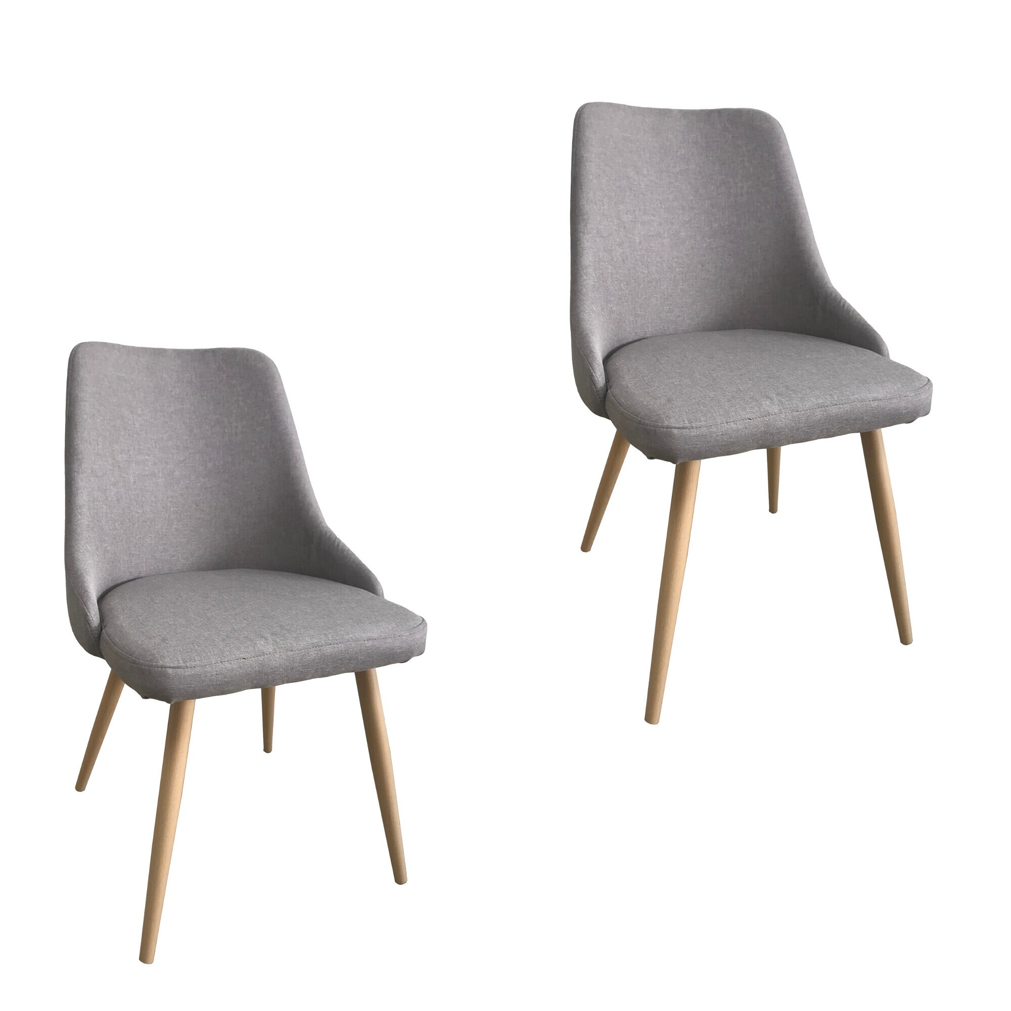 Set 2 scaune dining ROSS, textil, picioare metalice, gri