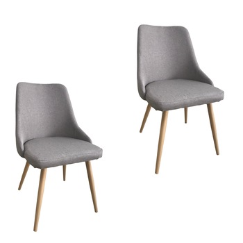 Set 2 scaune dining ROSS, textil, picioare metalice, gri Set 2 scaune dining ROSS, textil, picioare metalice, gri