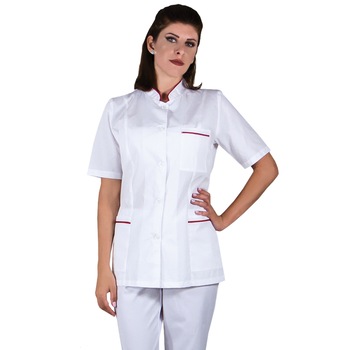 Tunica medical dama, PRIMA, alb cu rosu, marimea XL Tunica medical dama, PRIMA, alb cu rosu, marimea XL