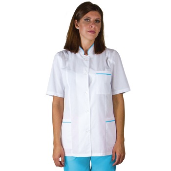 Tunica medical dama, PRIMA, alb cu turquoise, marimea L Tunica medical dama, PRIMA, alb cu turquoise, marimea L