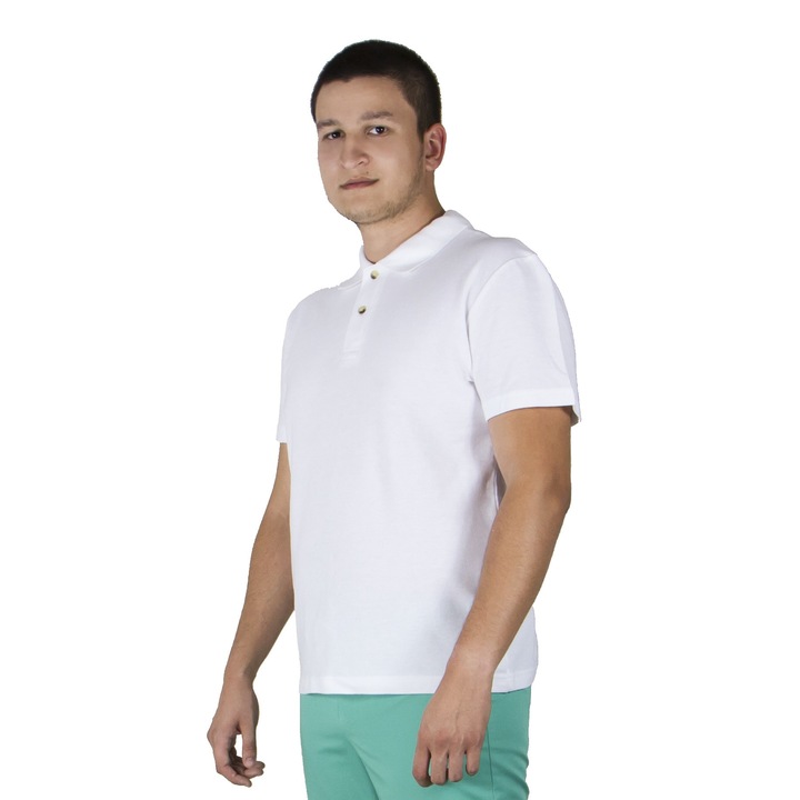 Тениска, PRIMA, с яка и копчета, бяла, размер XL