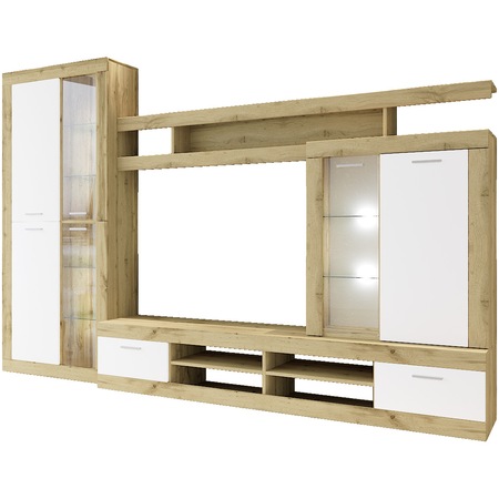 Living Irim Nikola 284x40x180 cm, Alb neted, Stejar