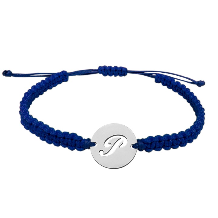 Állítható, kézzel fonott zsinór karkötő ezüst érmével LETTER P 9485140 Dras