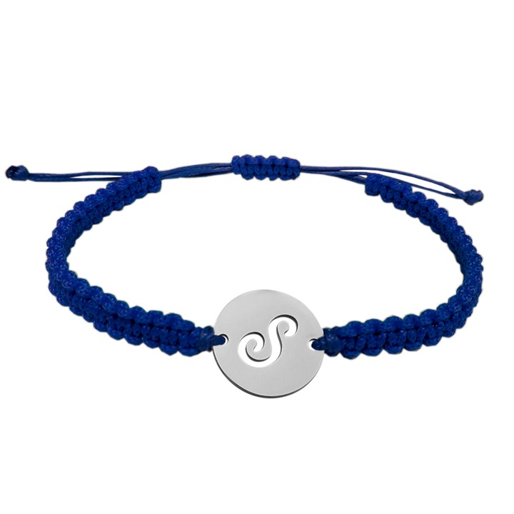 Karkötő, kézzel font, S betű Ezüst medál