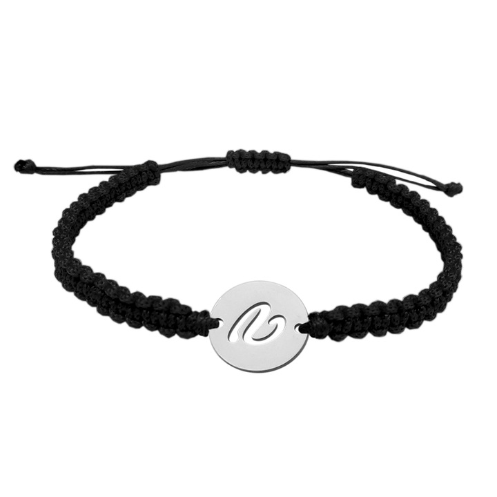 Kézzel fonott zsinór karkötő ezüst vágott érmével LETTER V állítható 9489140 Dras