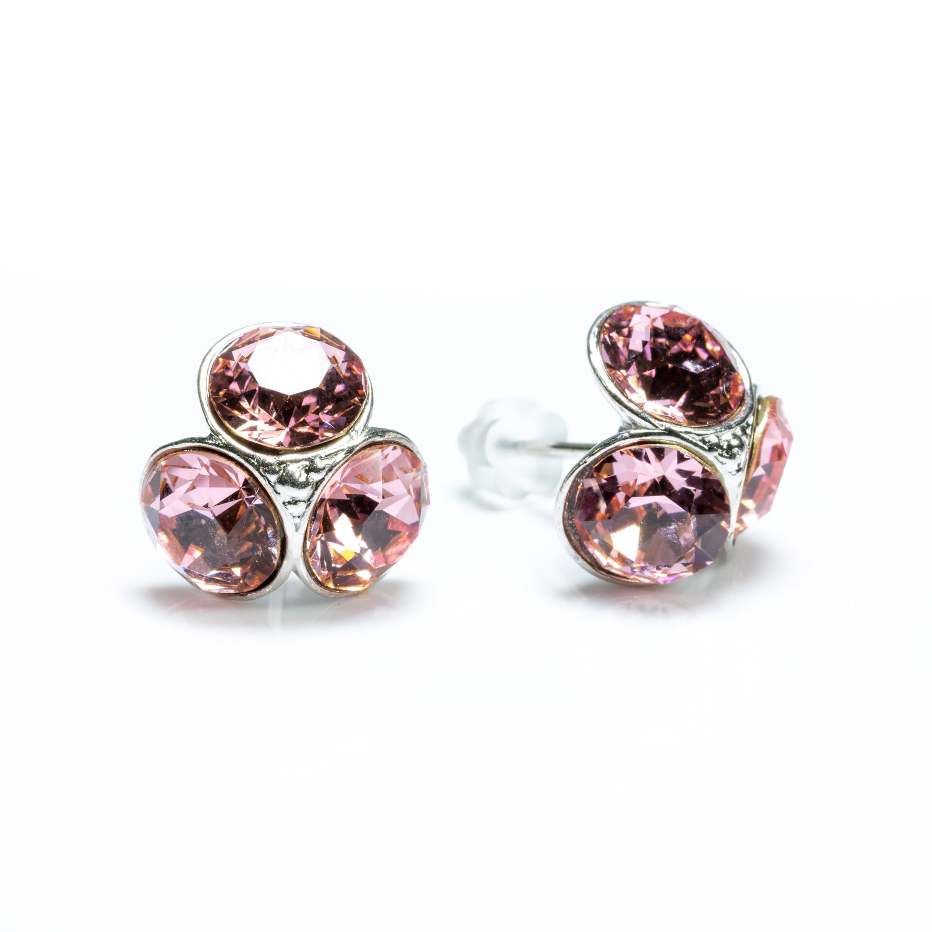 Cercei Argint DaviCrystals cu cristale,tija si carcasa din argint925, trifoi light rose