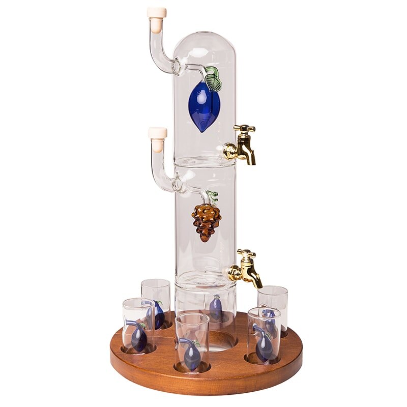 Sticla decorativa cu 2 rezervoare si 6 paharute