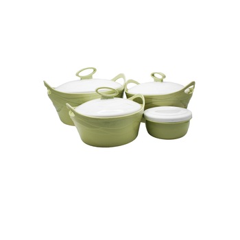 Set 4 caserole termoizolante D3149, culoare Verde, 28x26x25 cm Set 4 caserole termoizolante D3149, culoare Verde, 28x26x25 cm