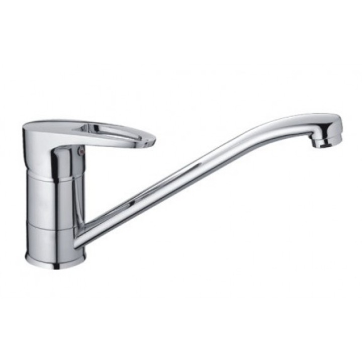 Смесител InterCeramic RUNDE, за кухня, дълъг чучур, въртящ се, месинг, затварящ механизъм 40мм, хром