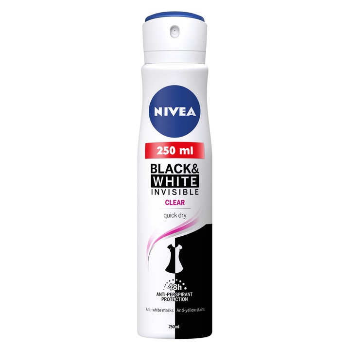 Дезодорант спрей Nivea Invisible for Black & White Clear, 250 мл