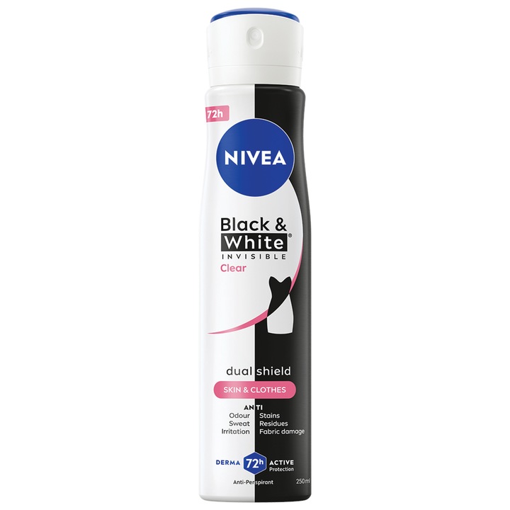 Deodorant spray NIVEA Invisible Black & White Clear pentru femei, 250 ml