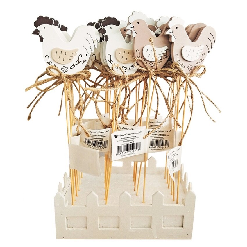 Set 24 gaini din lemn pe bat, 5 cm + bat frigarui