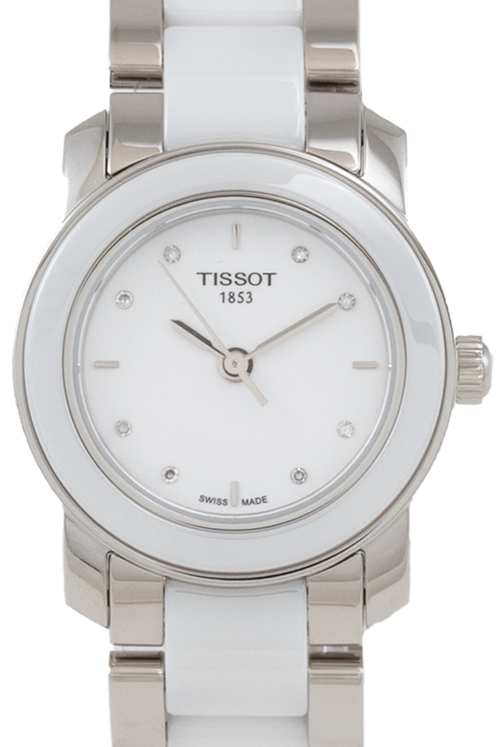 Tissot, Иноксов кварцов часовник с диаманти, Сребрист Бял