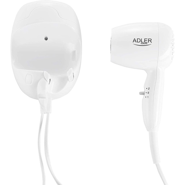 Сешоар Adler AD 2252, 1600W, За хотел и басейн, Стенен монтаж, 2 стъпки, 2 скорости, Бял