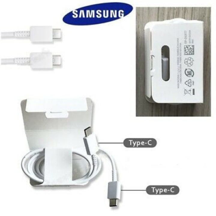 Type-C adatkábel, töltőkábel, Type-C - Type-C, USB-C, gyorstöltő, super fast charge, fehér, 3A 1m, gyári, Samsung EP-DG977BWE