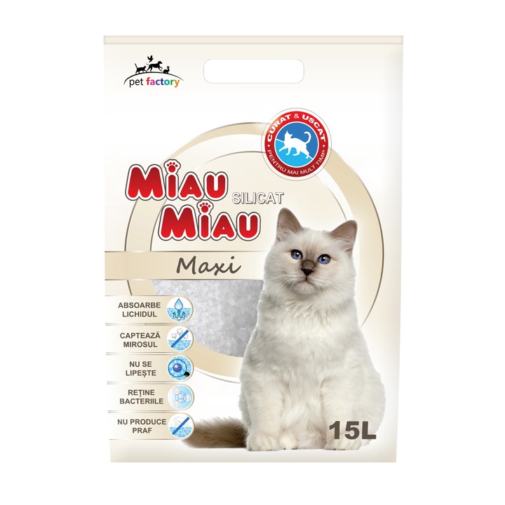 Asternut igienic pentru pisici Miau-Miau, Silicat, 15L