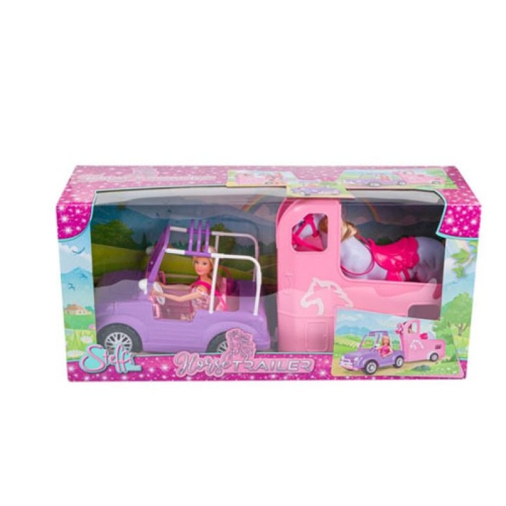 Комплект кукла с джип, кон и каравана Horse Trailer Steffi, 65x20x30см, многоцветен