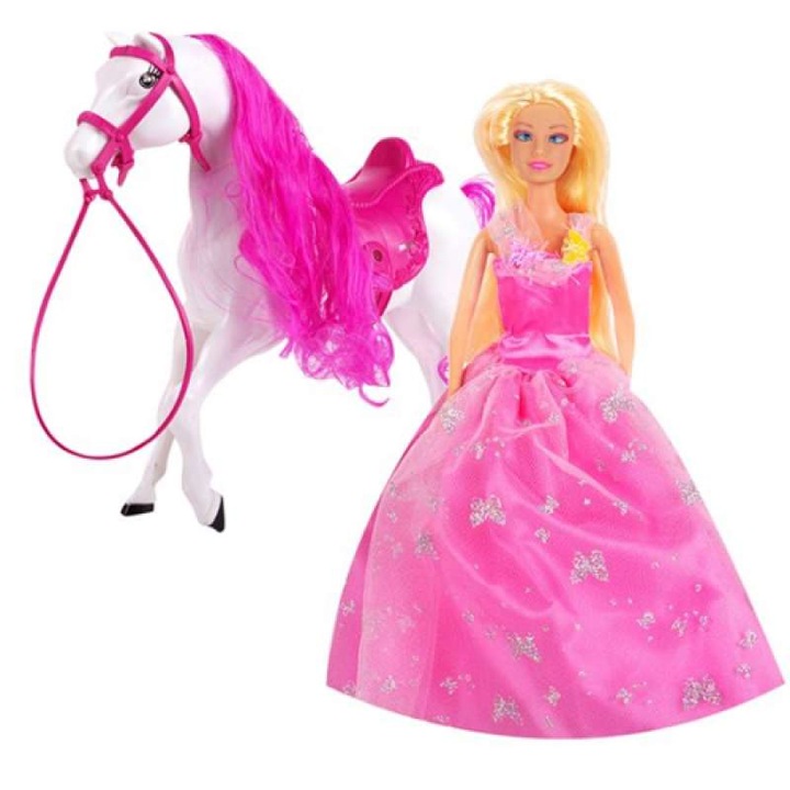 Комплект кукла с кон Princess, 44x34x11, Бял/Розов