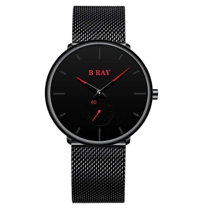 Мъжки часовник B Ray Mesh, Неръждаема стомана, Черен / Червен