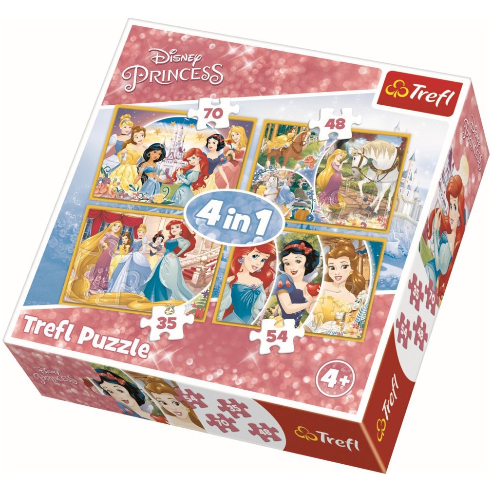 Puzzle Trefl 4 in 1, O zi fericita a Printeselor Disney, 207 piese
