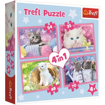 Puzzle Trefl 4 in 1, Pisicile se distreaza, 207 piese Puzzle Trefl 4 in 1, Pisicile se distreaza, 207 piese