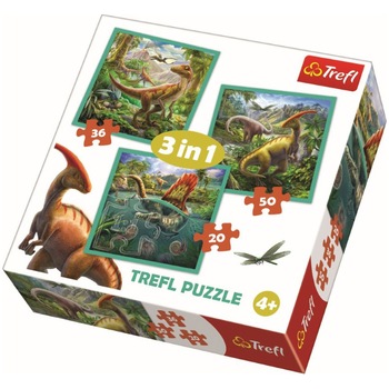Puzzle Trefl 3 in 1, Lumea extraordinara a dinozaurilor, 106 piese Puzzle Trefl 3 in 1, Lumea extraordinara a dinozaurilor, 106 piese