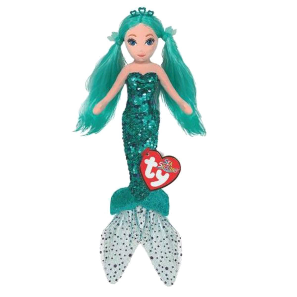 Jucarie de plus TY Plus, Sirena turcoaz cu paiete, 27cm