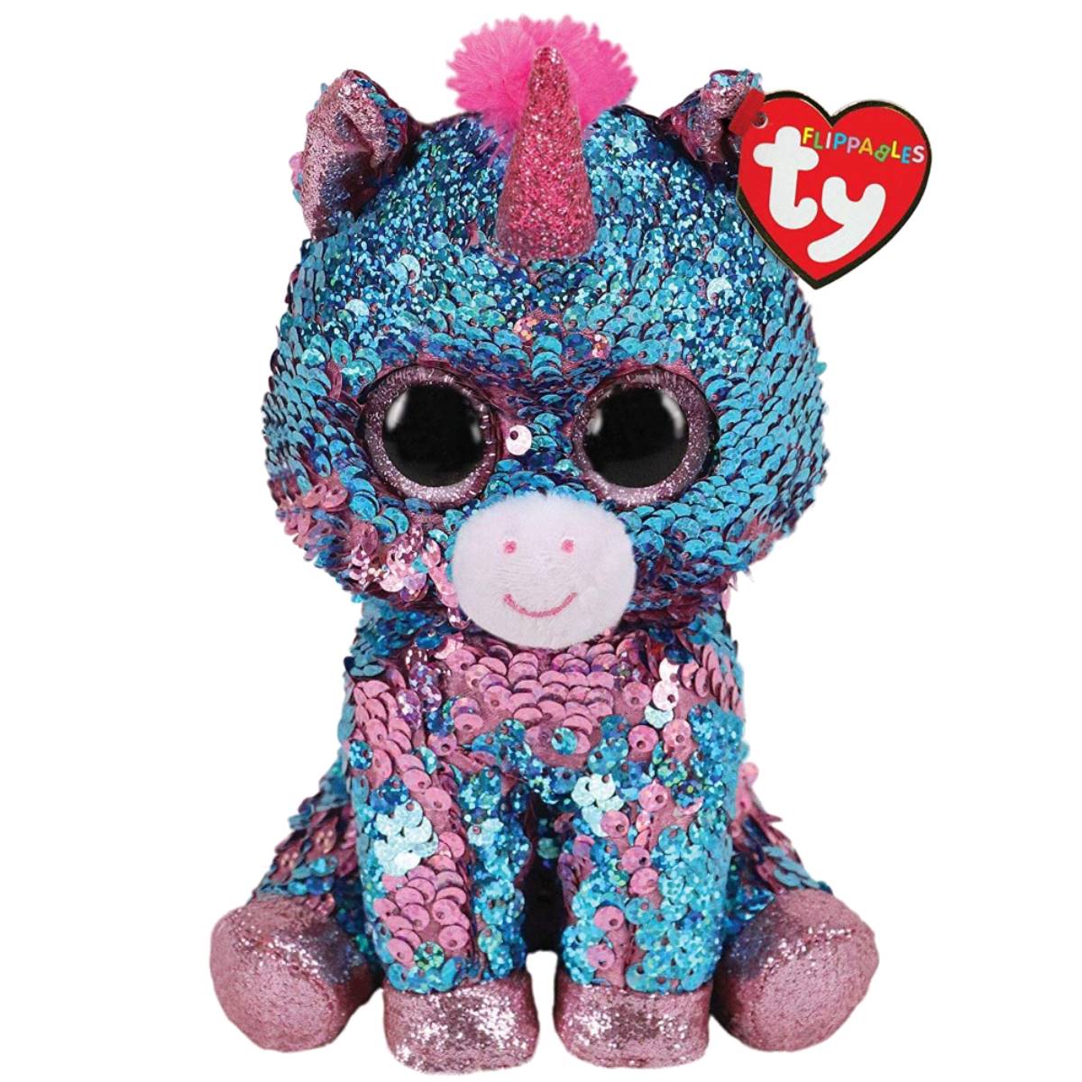 Jucarie de plus TY Plus, Unicornul Celeste cu paiete, 24cm