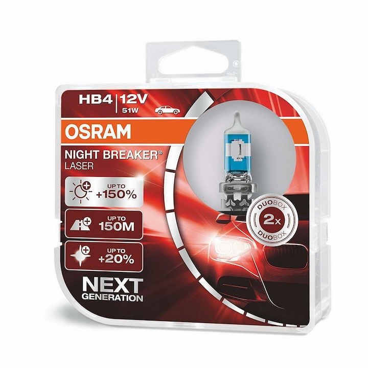 Osram 9006NL-HCB Night Breaker Unllimited autó izzó készlet, halogén, fényszóró kompatibilis, +110%, HB4, 12V, 51W, 2 darab