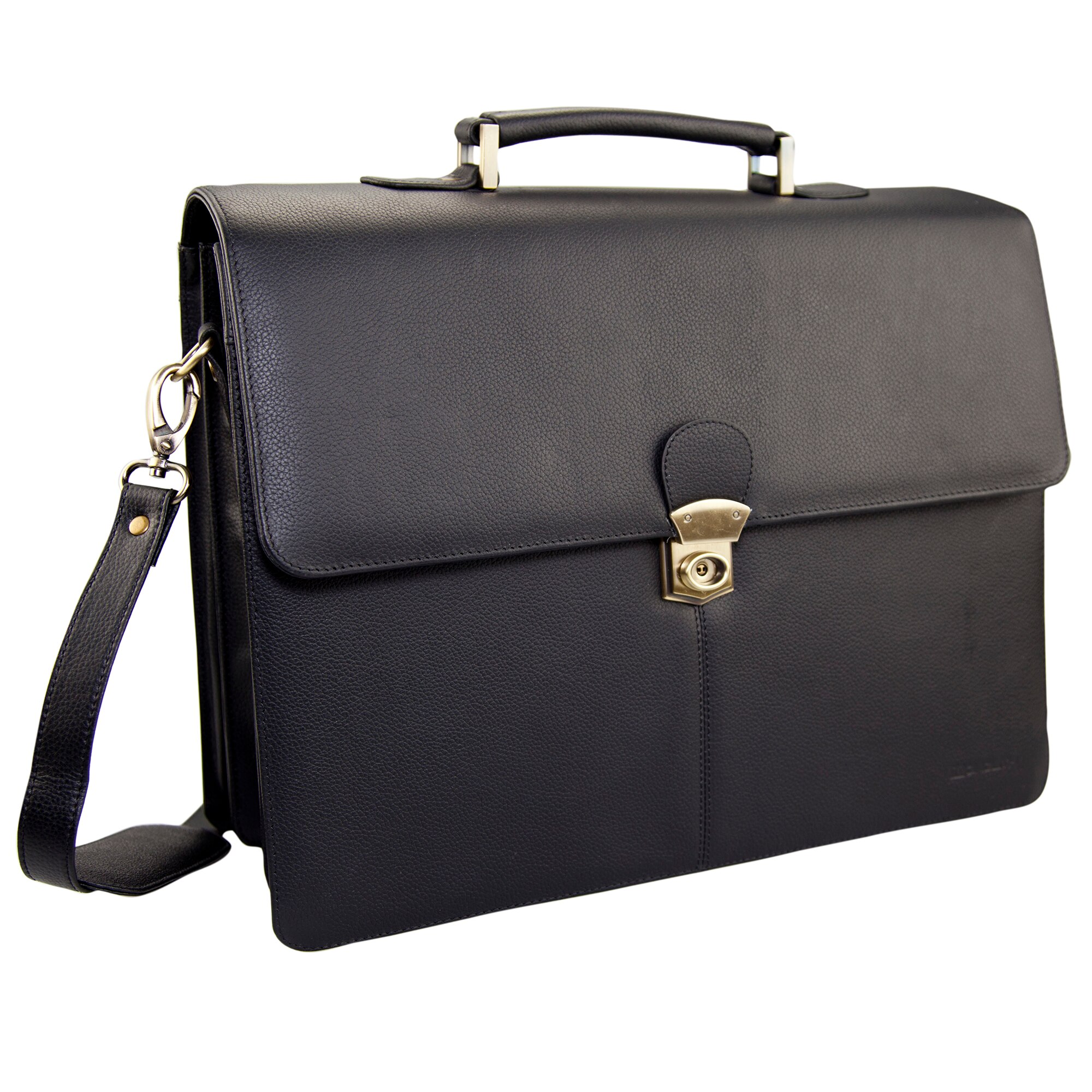 Servieta conferinta, 3 compartimente, MONOLITH 3193, piele naturala, neagra