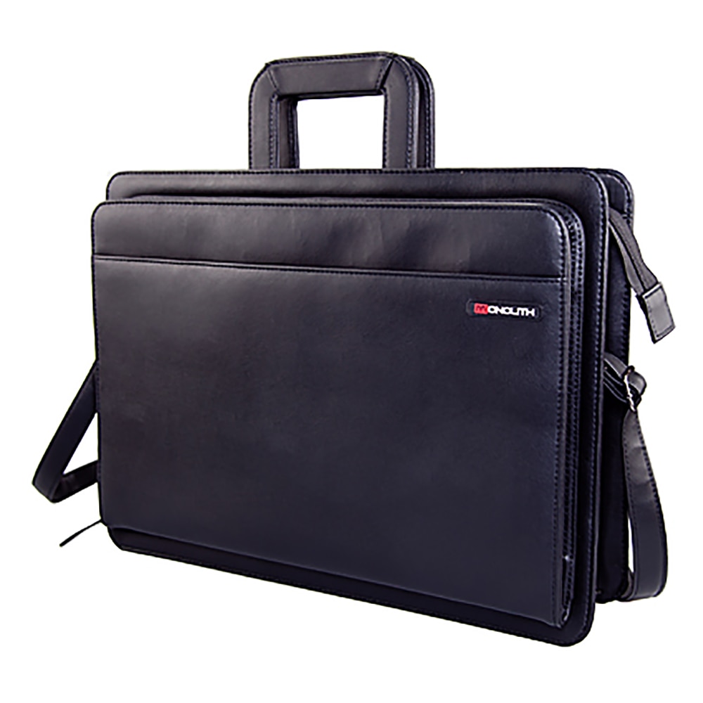 Servieta conferinta, 2 compartimente, MONOLITH 2774, piele ecologica, neagra