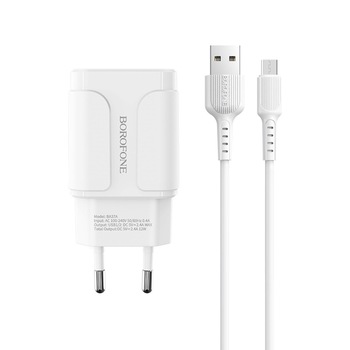 Incarcator retea A37A + cablu Micro Alb Borofone Incarcator retea A37A + cablu Micro Alb Borofone
