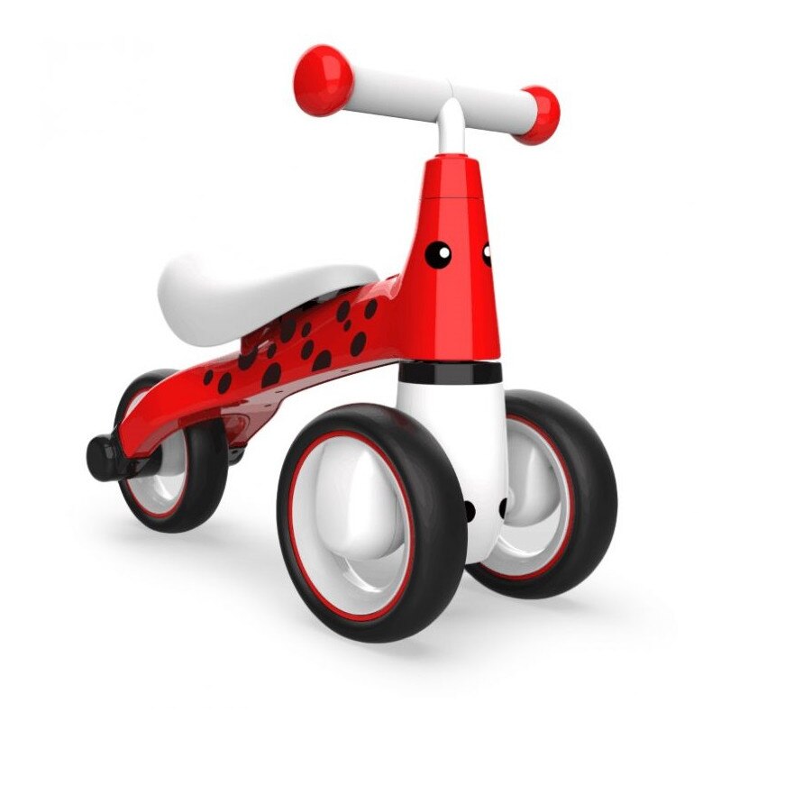 Tricicleta pentru copii idealSTORE Red Dots Rider, Ideala pentru cei mici intre 12-36 luni, Dimensiune 50 x 22 x 39 cm, Sarcina maxima admisa 20kg, Culoare Rosu-Negru