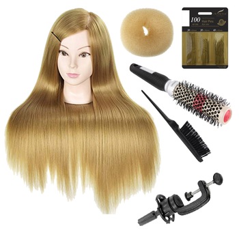 Set cap practica manechin Blond Estel cu perie ceramica de tapat ace coc exersat coafuri impletituri salon frizerie Set cap practica manechin Blond Estel cu perie ceramica de tapat ace coc exersat coafuri impletituri salon frizerie
