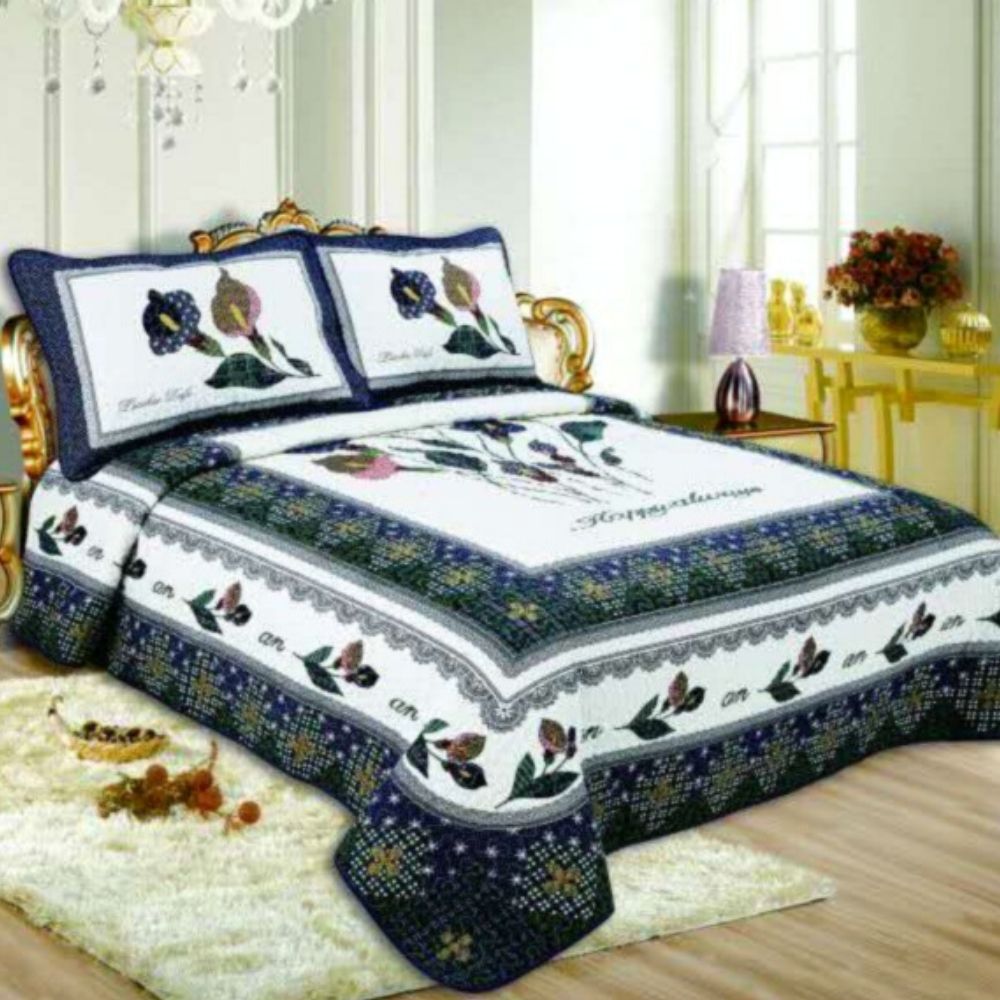 Set Cuvertura de Pat + 2 Fete de Perna, Bumbac Tip Finet, Always Happy