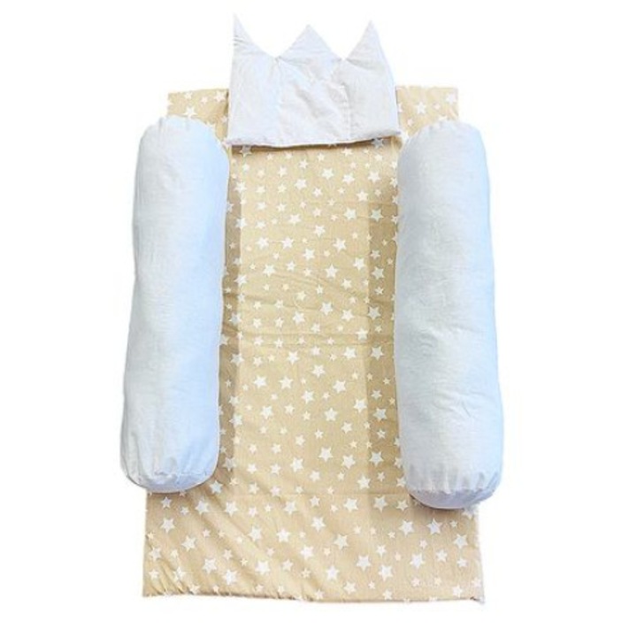 Salteluta cu cilindri de pozitionare si perna de formarea capului bebelusului, crem cu stele albe