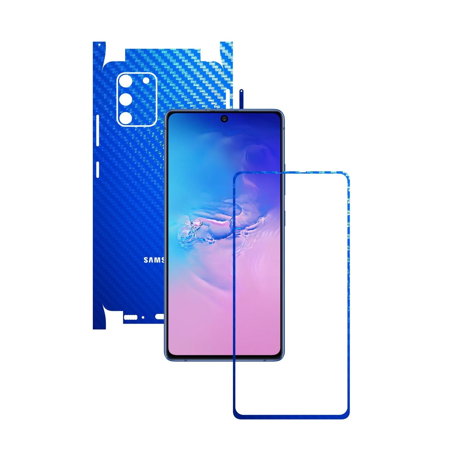 Folie Protectie Carbon Skinz pentru Samsung Galaxy S10 Lite - Carbon Albastru 360 Cut, Skin Adeziv Full Body Cover pentru Rama Ecran, Carcasa Spate si Laterale