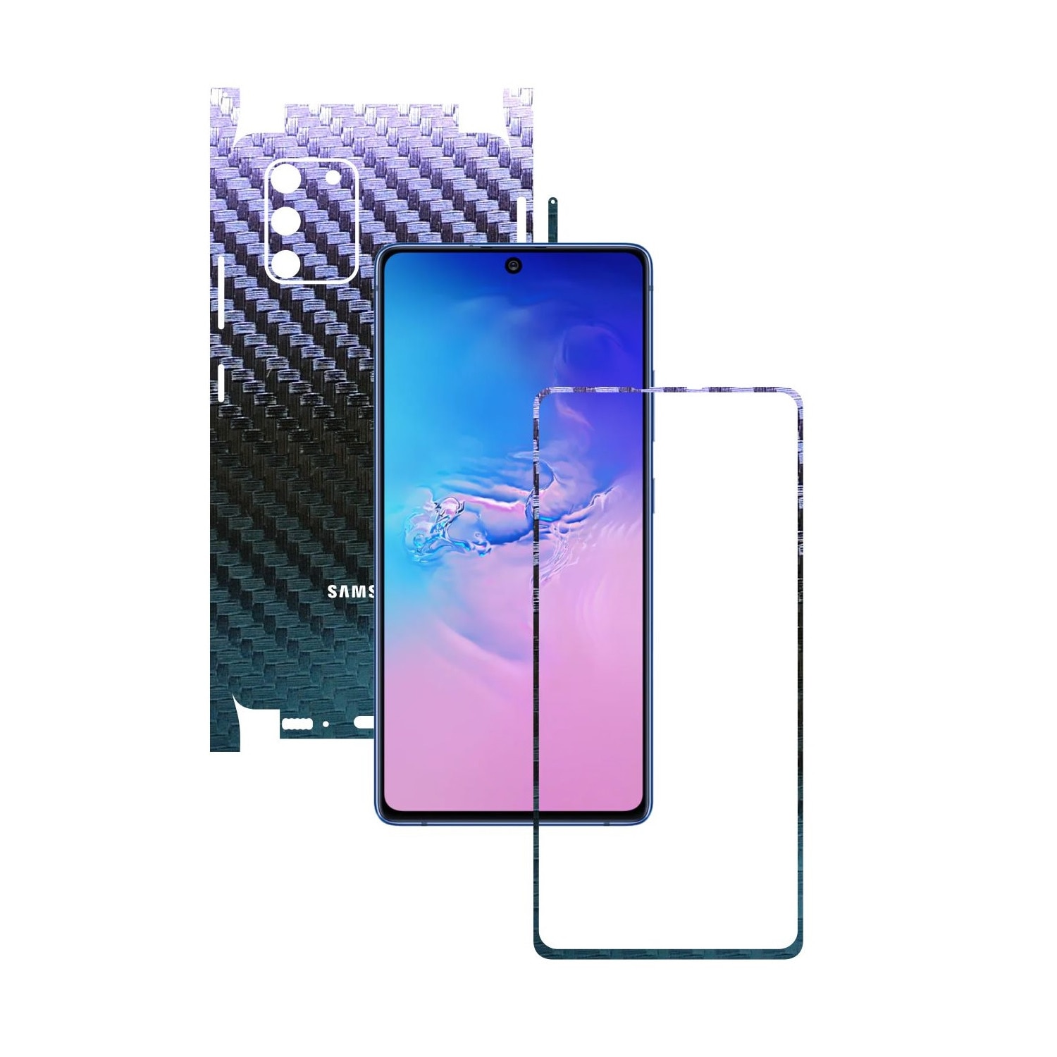 Folie Protectie Carbon Skinz pentru Samsung Galaxy S10 Lite - Carbon Cameleon 360 Cut, Skin Adeziv Full Body Cover pentru Rama Ecran, Carcasa Spate si Laterale