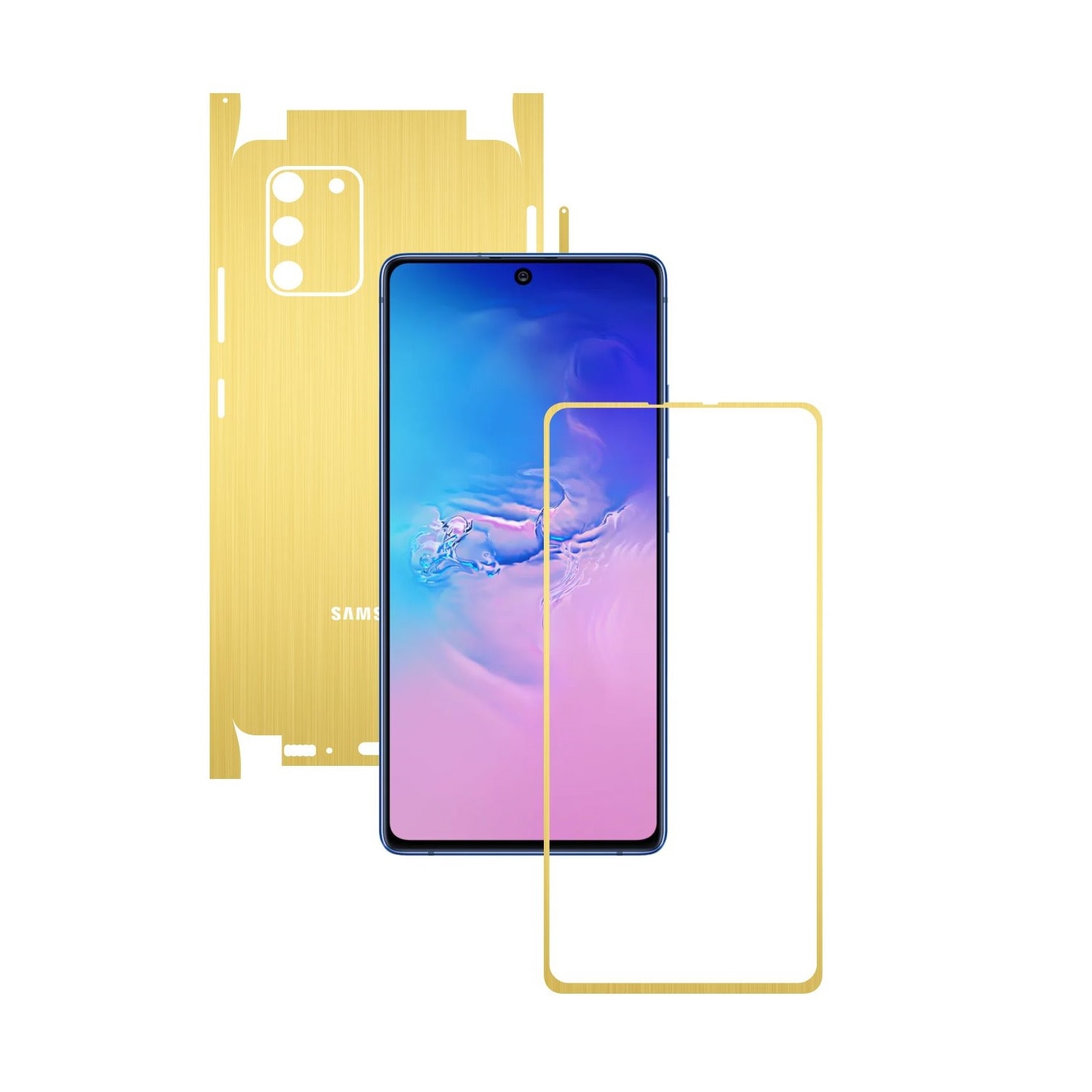 Folie Protectie Carbon Skinz pentru Samsung Galaxy S10 Lite - Brushed Auriu 360 Cut, Skin Adeziv Full Body Cover pentru Rama Ecran, Carcasa Spate si Laterale