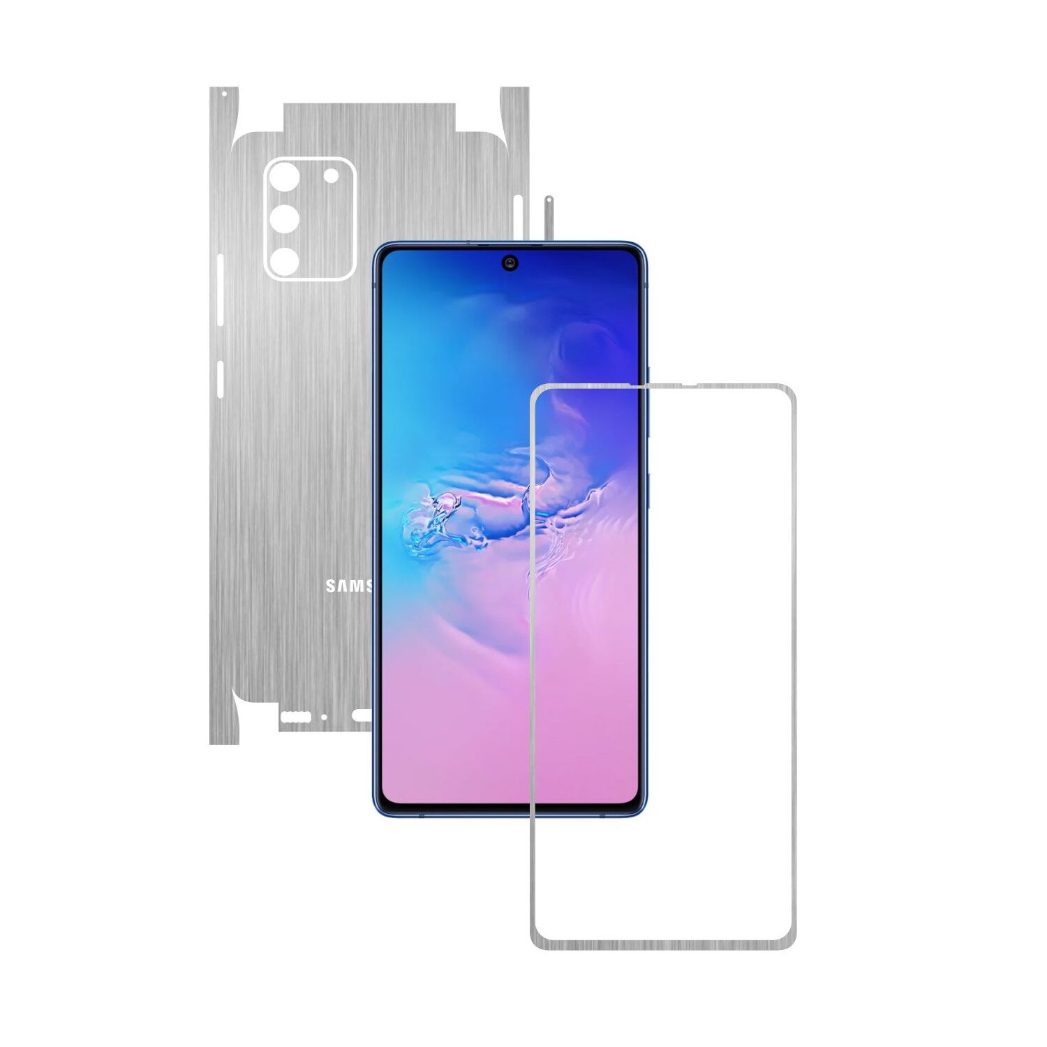 Folie Protectie Carbon Skinz pentru Samsung Galaxy S10 Lite - Brushed Argintiu 360 Cut, Skin Adeziv Full Body Cover pentru Rama Ecran, Carcasa Spate si Laterale
