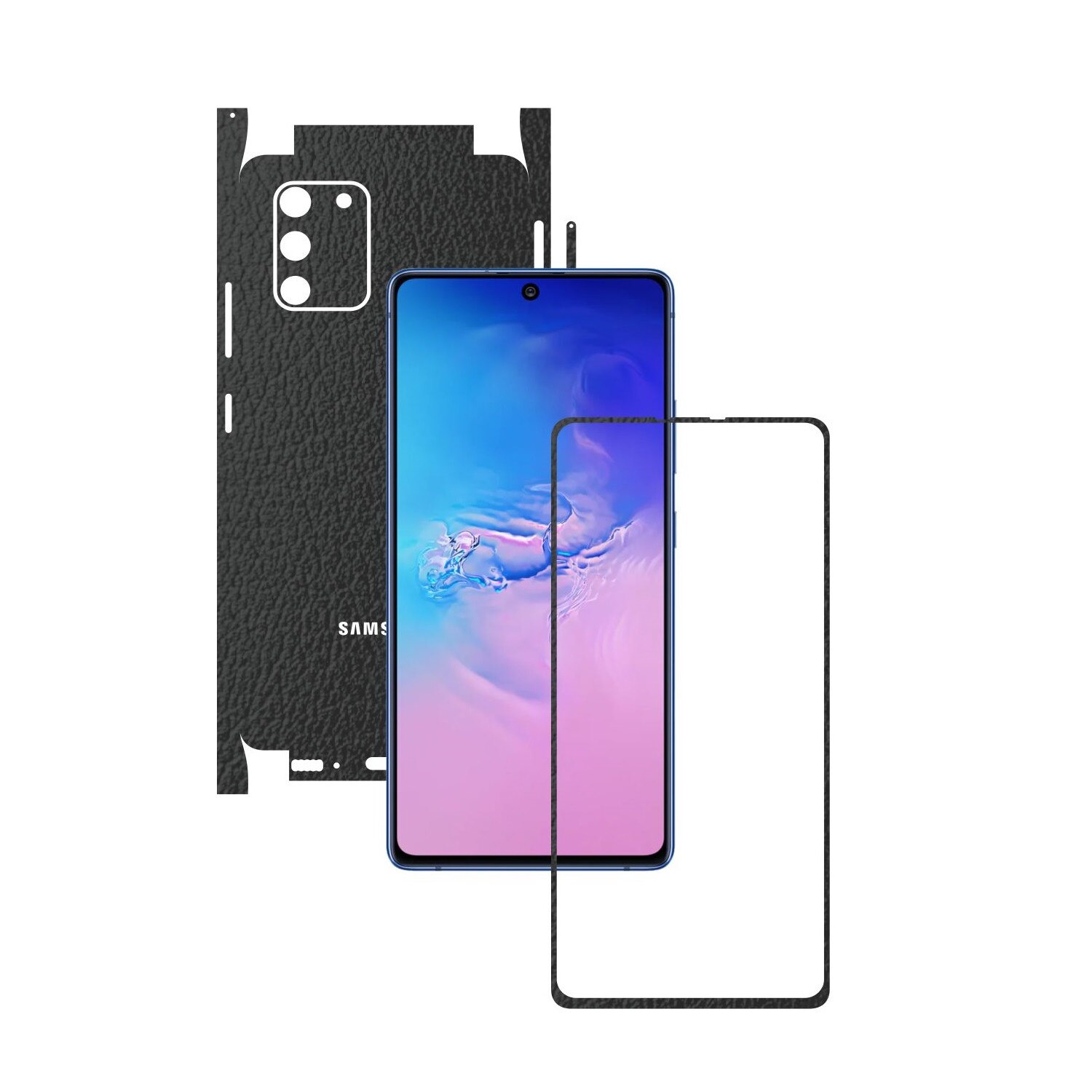 Folie Protectie Carbon Skinz pentru Samsung Galaxy S10 Lite - Piele Neagra 360 Cut, Skin Adeziv Full Body Cover pentru Rama Ecran, Carcasa Spate si Laterale