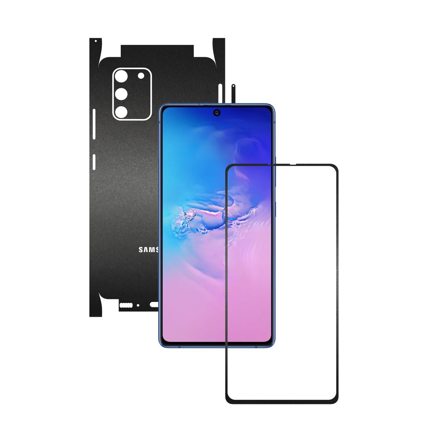 Folie Protectie Carbon Skinz pentru Samsung Galaxy S10 Lite - Negru Mat 360 Cut, Skin Adeziv Full Body Cover pentru Rama Ecran, Carcasa Spate si Laterale