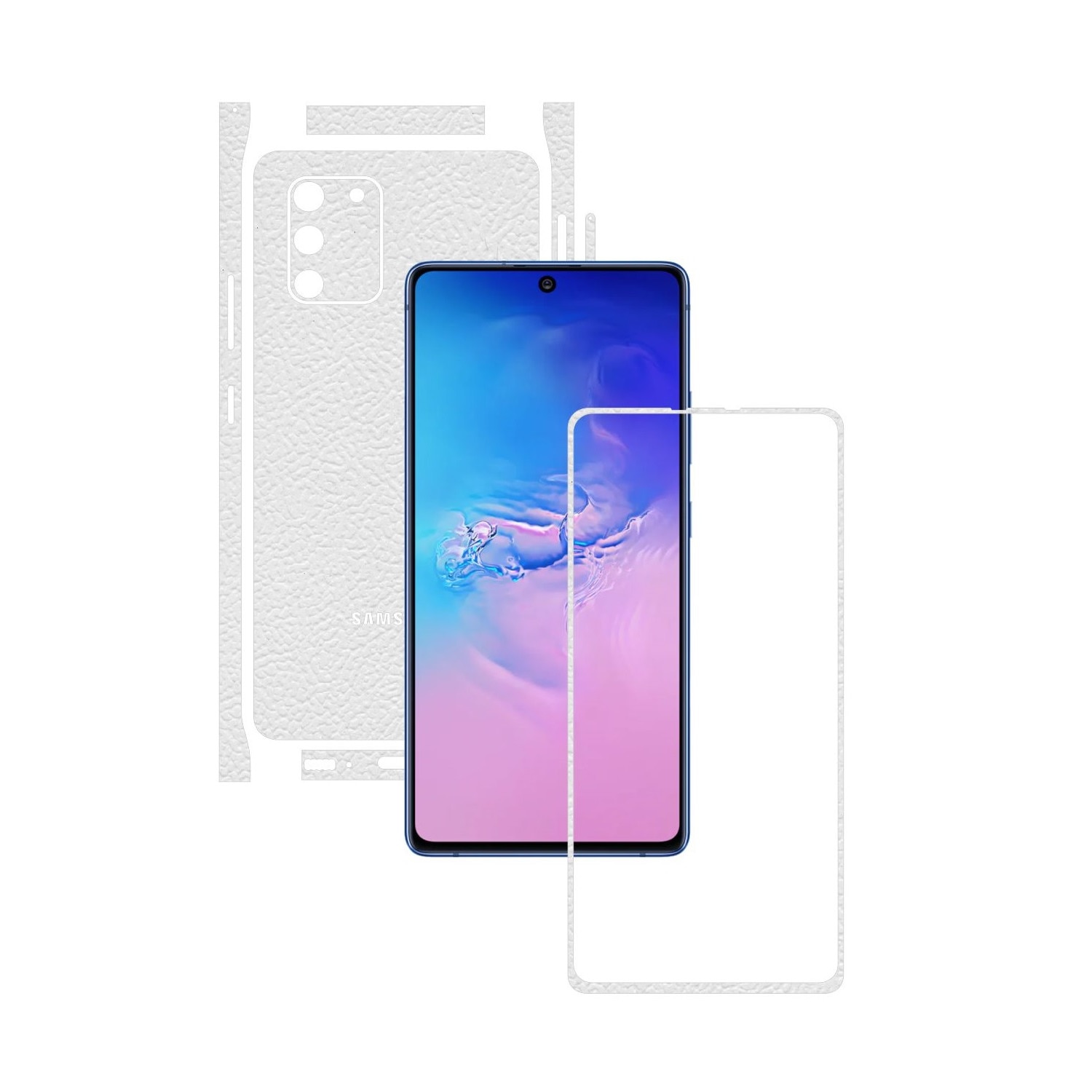 Folie Protectie Carbon Skinz pentru Samsung Galaxy S10 Lite - Piele Alba Split Cut, Skin Adeziv Full Body Cover pentru Rama Ecran, Carcasa Spate si Laterale