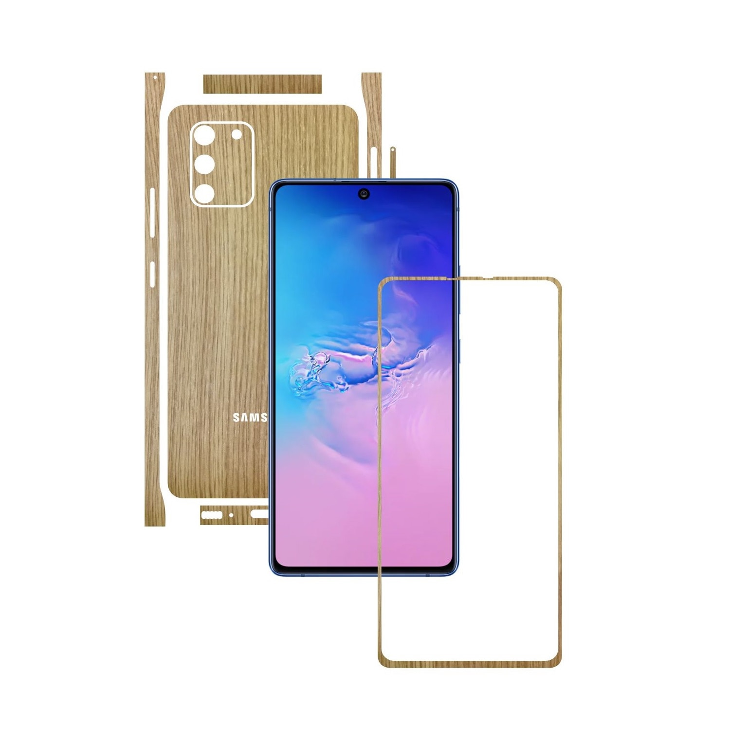 Folie Protectie Carbon Skinz pentru Samsung Galaxy S10 Lite - Lemn Stejar Split Cut, Skin Adeziv Full Body Cover pentru Rama Ecran, Carcasa Spate si Laterale