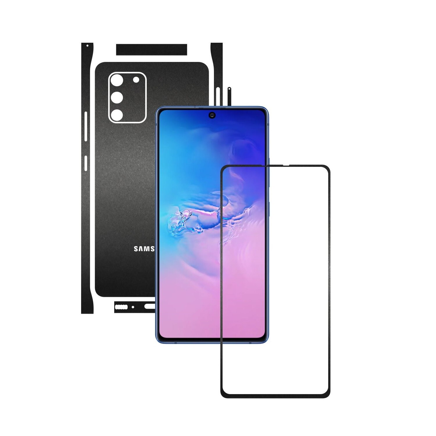 Folie Protectie Carbon Skinz pentru Samsung Galaxy S10 Lite - Negru Mat Split Cut, Skin Adeziv Full Body Cover pentru Rama Ecran, Carcasa Spate si Laterale