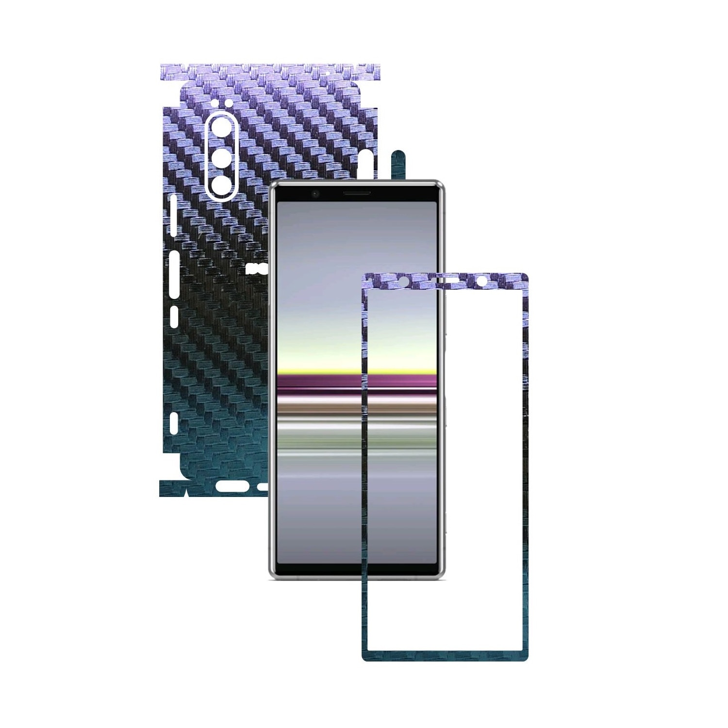 Folie Protectie Carbon Skinz pentru Sony Xperia 5 - Carbon Cameleon 360 Cut, Skin Adeziv Full Body Cover pentru Rama Ecran, Carcasa Spate si Laterale