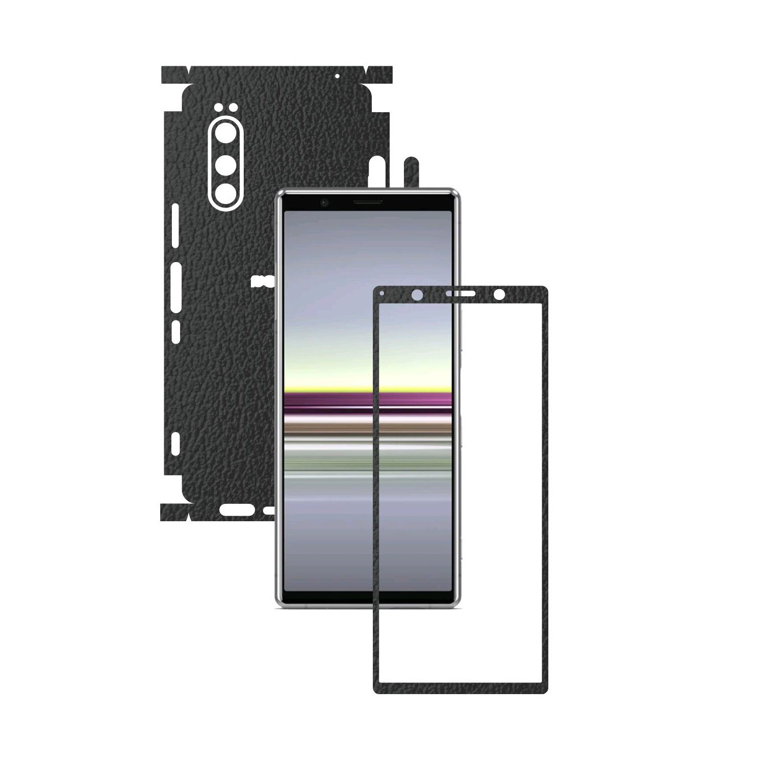 Folie Protectie Carbon Skinz pentru Sony Xperia 5 - Piele Neagra 360 Cut, Skin Adeziv Full Body Cover pentru Rama Ecran, Carcasa Spate si Laterale