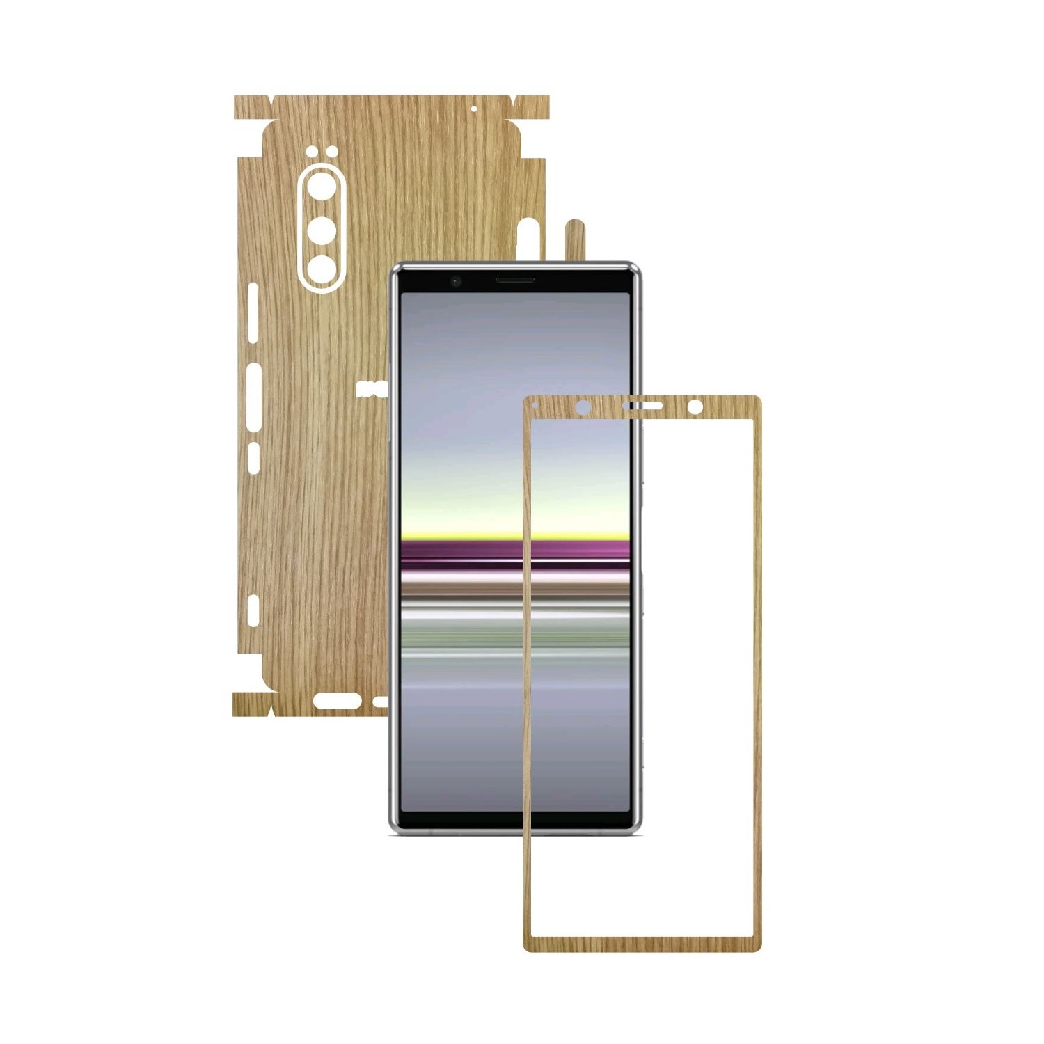 Folie Protectie Carbon Skinz pentru Sony Xperia 5 - Lemn Stejar 360 Cut, Skin Adeziv Full Body Cover pentru Rama Ecran, Carcasa Spate si Laterale