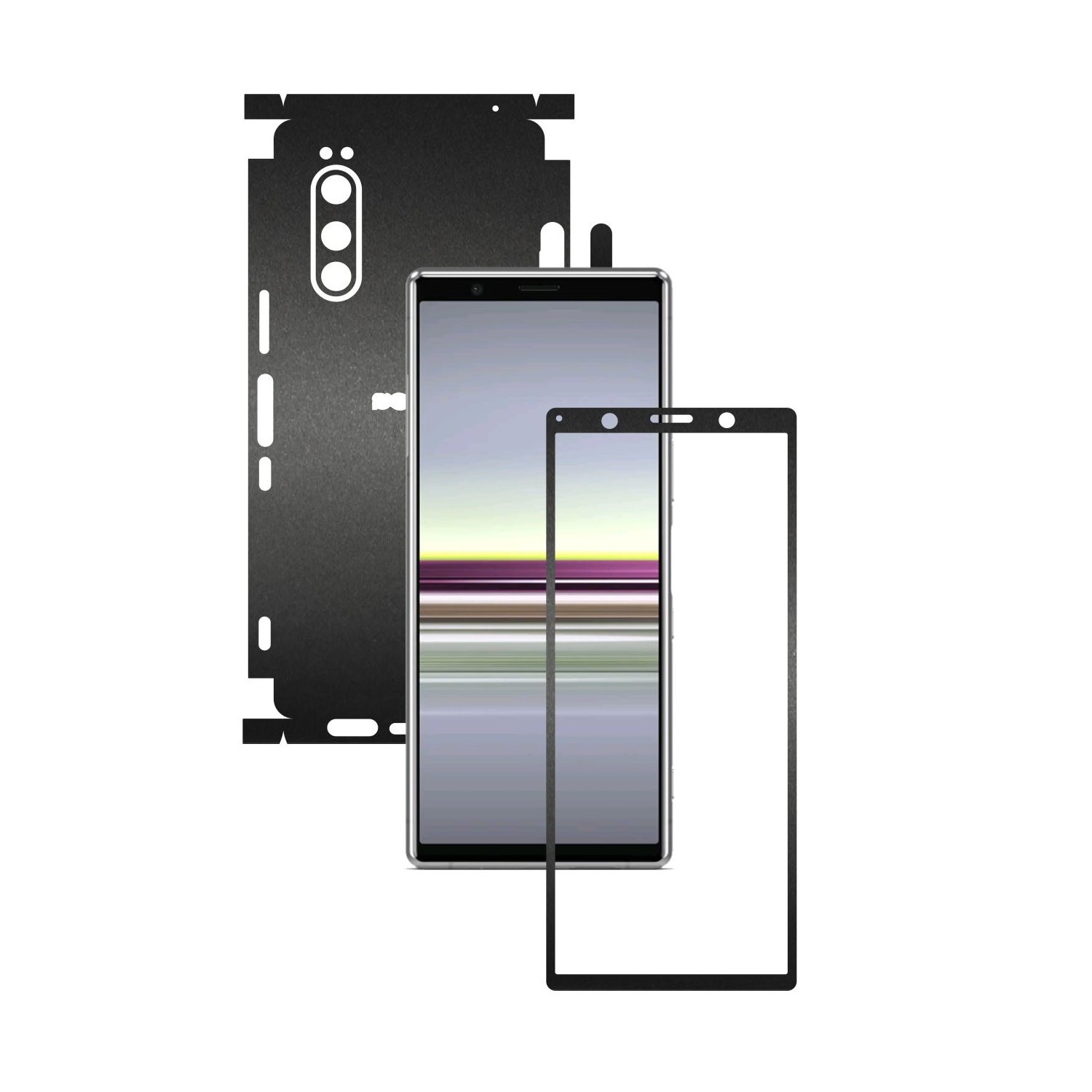 Folie Protectie Carbon Skinz pentru Sony Xperia 5 - Negru Mat 360 Cut, Skin Adeziv Full Body Cover pentru Rama Ecran, Carcasa Spate si Laterale