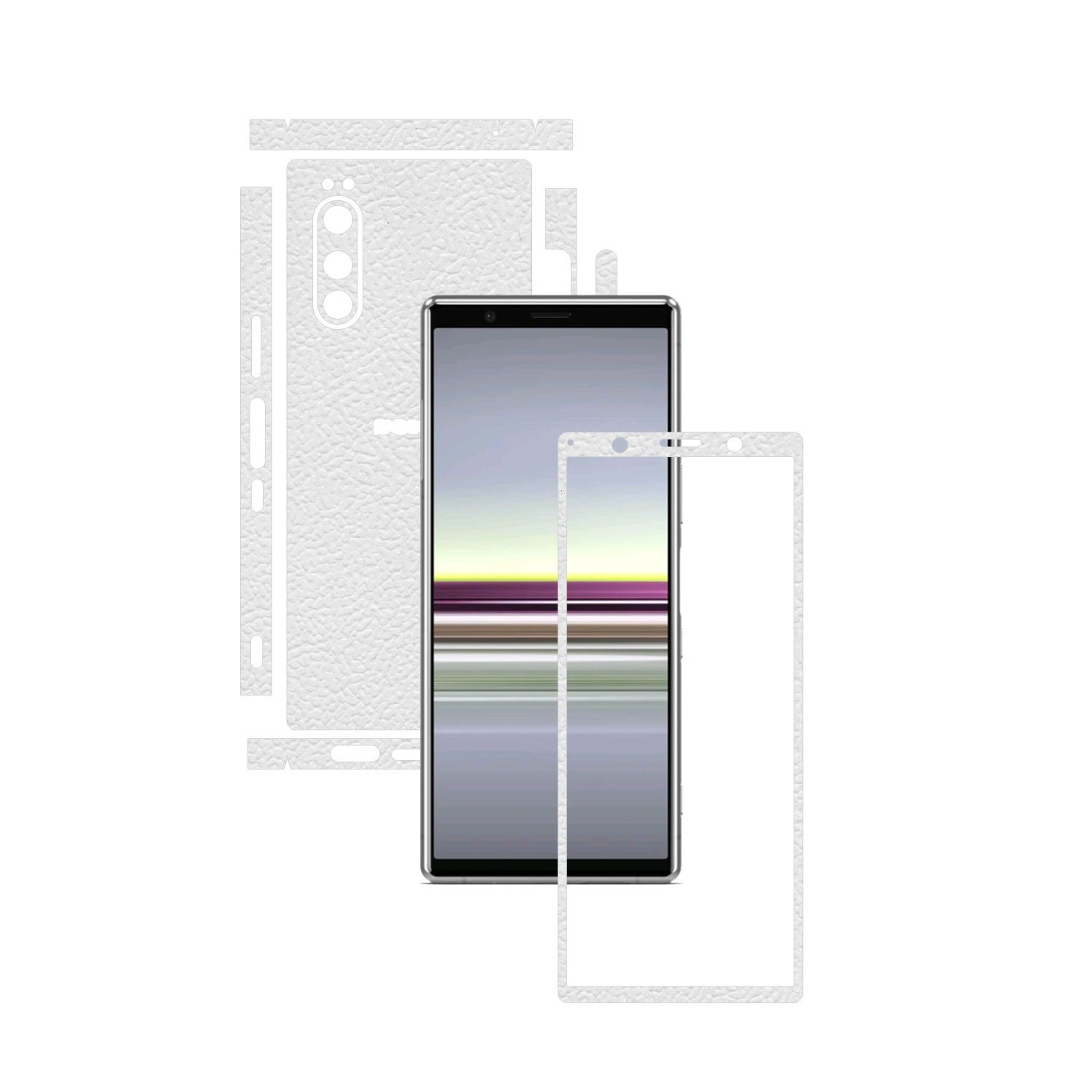 Folie Protectie Carbon Skinz pentru Sony Xperia 5 - Piele Alba Split Cut, Skin Adeziv Full Body Cover pentru Rama Ecran, Carcasa Spate si Laterale